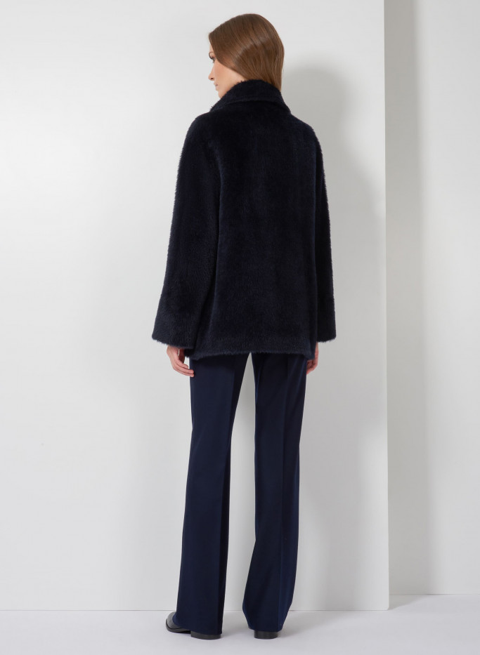 Long haired blue alpaca and wool short coat - Cinzia Rocca