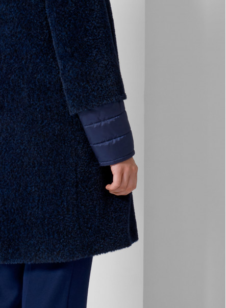 Wool and Suri alpaca blend blue media sporty coat with hood