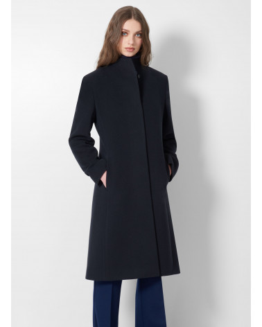 Black pure cashmere coat with high stand up collar