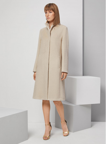 Alpaca and wool coat with high stand up collar