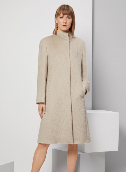 Alpaca and wool coat with high stand up collar