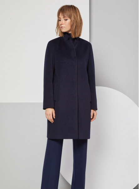 Wool coat with inverted notch collar