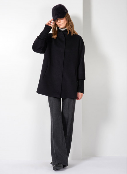 Black wool belted coat with notch collar | Cinzia Rocca
