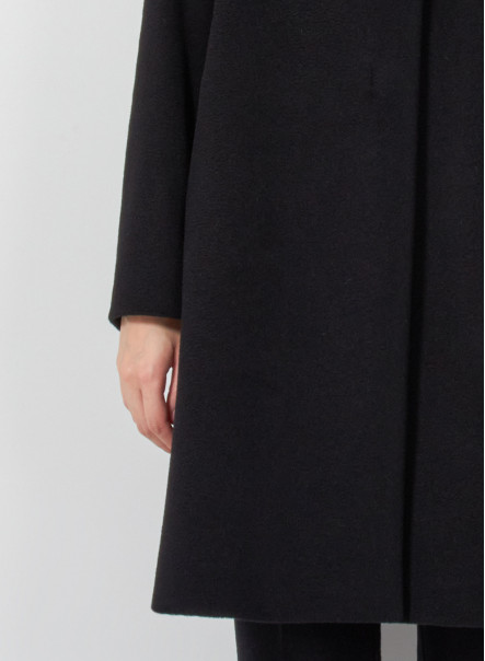 Black pure cashmere coat with high stand up collar