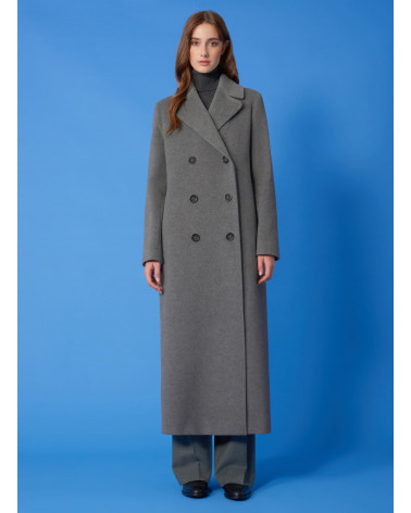 Long double breasted grey coat in wool and cashmere