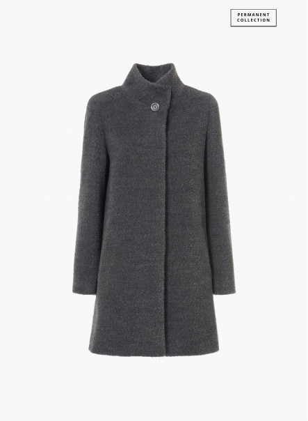 Beige wool and alpaca short coat with high stand collar | Cinzia Rocca