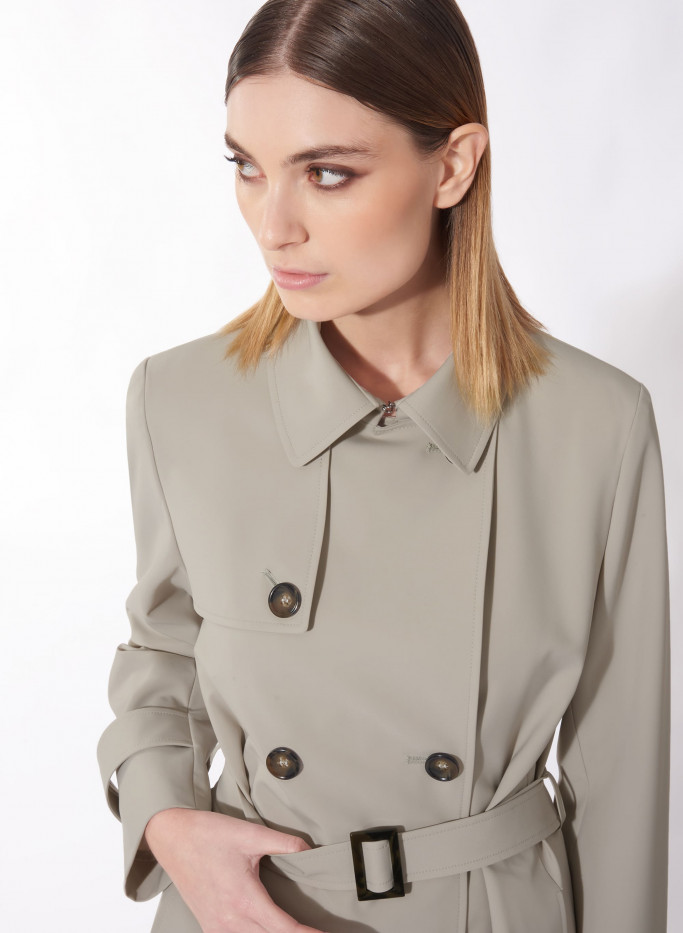 Satin tech double breasted grey trench coat | Cinzia Rocca