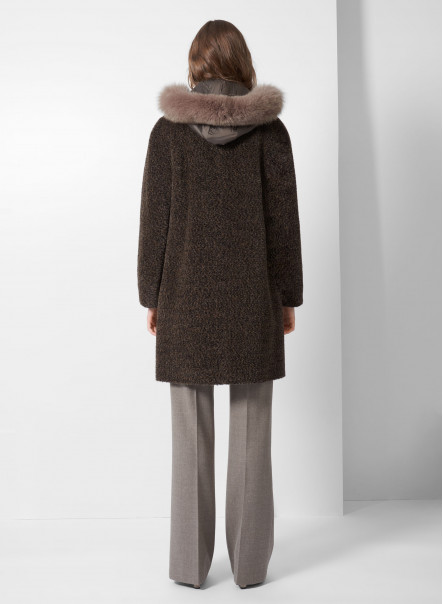 Wool and Suri alpaca brown coat with nylon inserts
