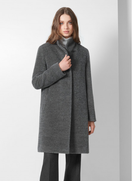 Wool and Suri alpaca bouclé grey coat