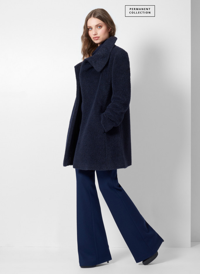 Wool and Suri alpaca boucl blue short coat Cinzia Rocca