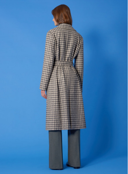 Belted wool coat with checked pattern - Cinzia Rocca