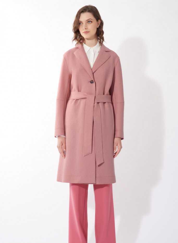 Boiled wool pink overcoat with belt | Cinzia Rocca