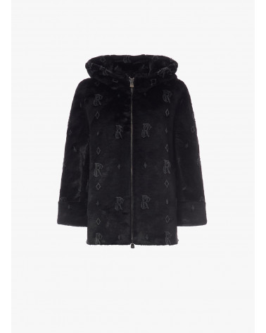 Black jacket in eco fur with monogram