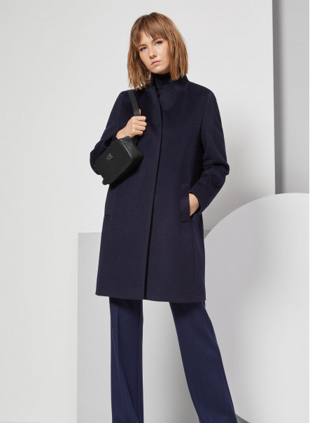 Blue wool coat with inverted notch collar