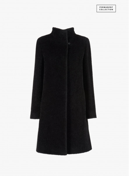 Black wool and alpaca coat with high stand collar