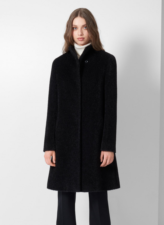 Black wool and alpaca coat with high stand collar | Cinzia Rocca