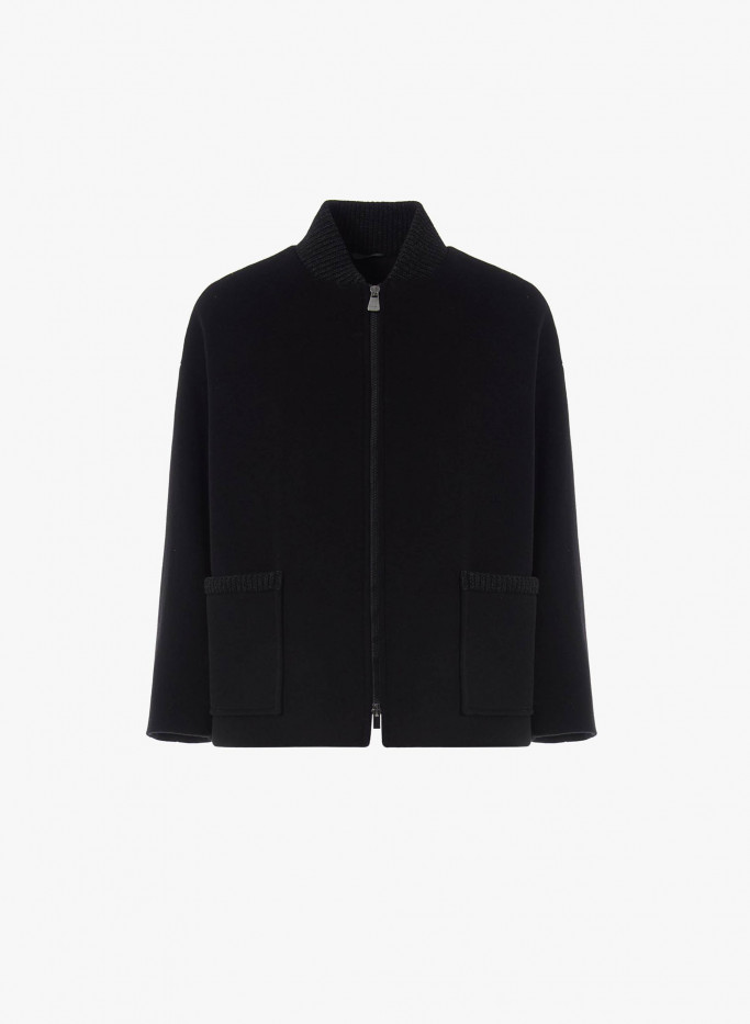 Black wool and cashmere bomber jacket with knit details