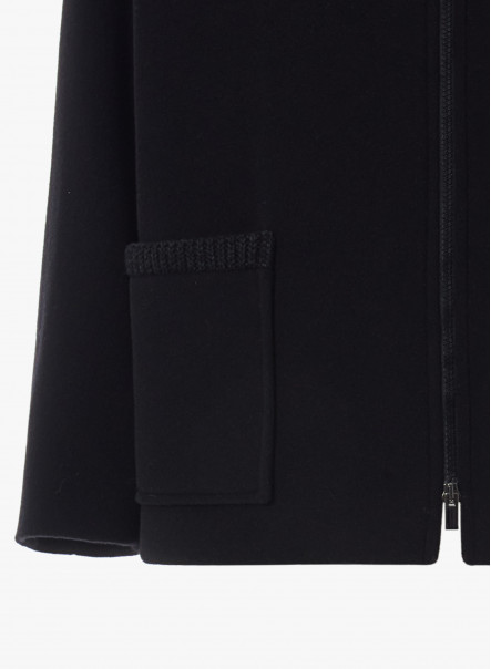 Black wool and cashmere bomber jacket with knit details